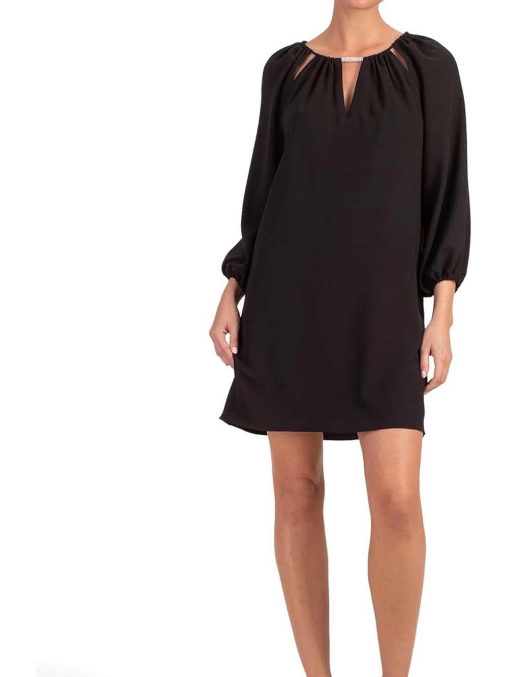 Trina Turk Lyra Black Long-Sleeve Keyhole Shift Dress - Picture 6 of 8